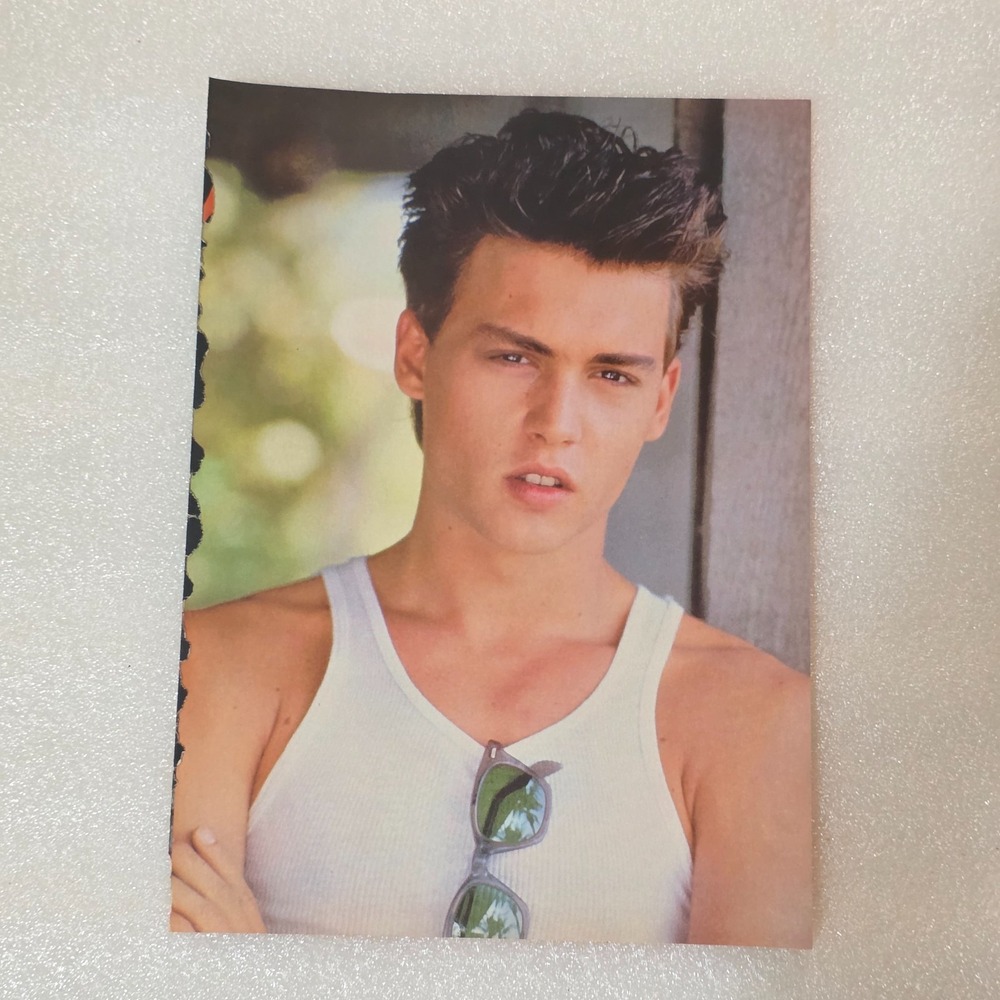 Johnny Depp tank top sunglasses vintage poster clipping 8x10 1980s